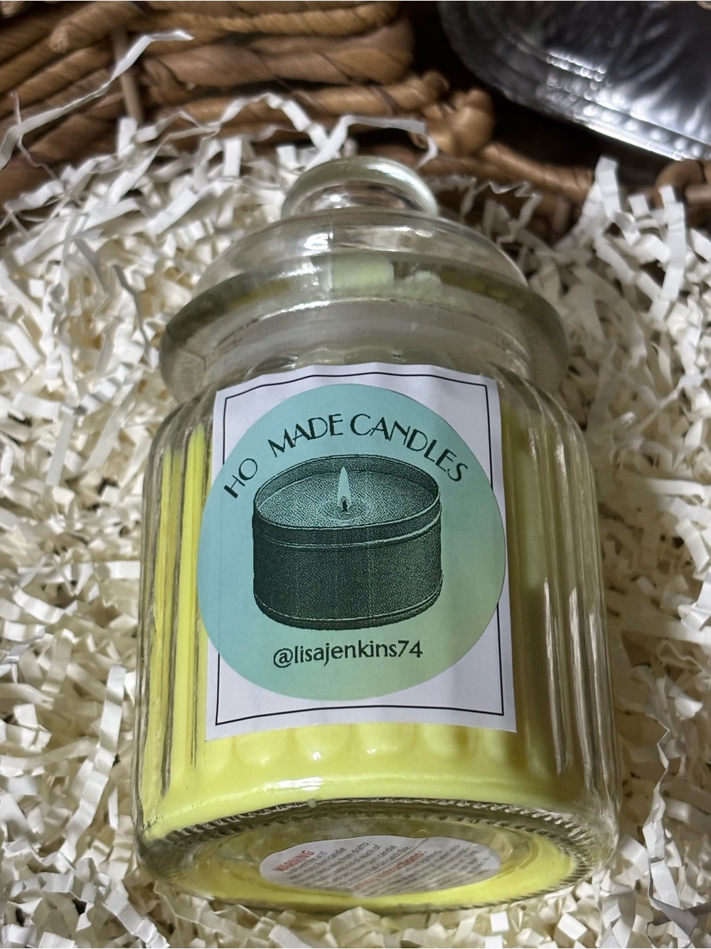 Handmade Jasmine Scented Candle in Yellow Glass Jar
